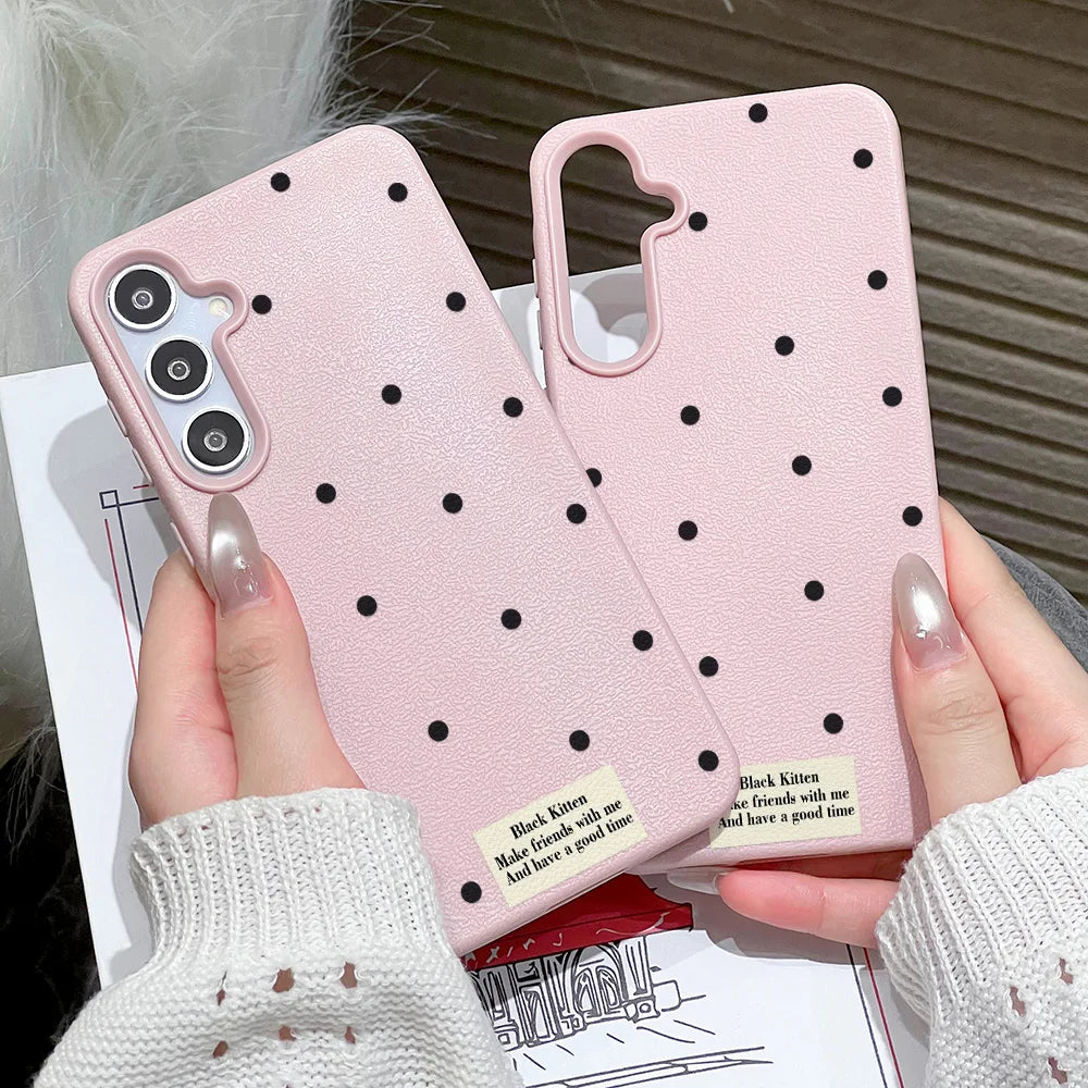 Cute White Polka Dots Phone Case For Samsung Galaxy S25 Ultra S24 FE S23 A56 5G A16 A17 A55 A36 A53 A35 A06 A07 A26 A34 Cover