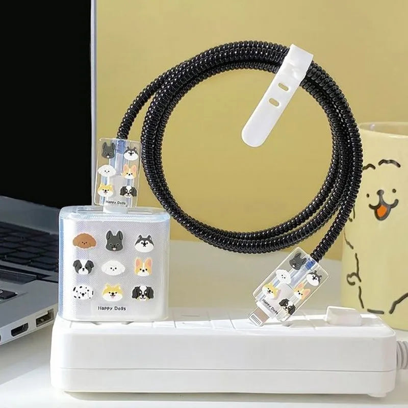 Panda Cat Dog Lucky Butterfly 5pcs Charging Data Cable Protector Winder Accessories For iPhone 18/20w Charger Protective Cover