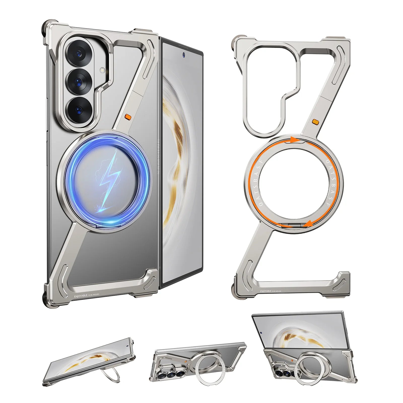 Eary Frameless Case for Galaxy Z Fold 7 With 360°Rotataion Magnetic Stand Metal Aluminium Shell Shockproof Protector Phone Cover