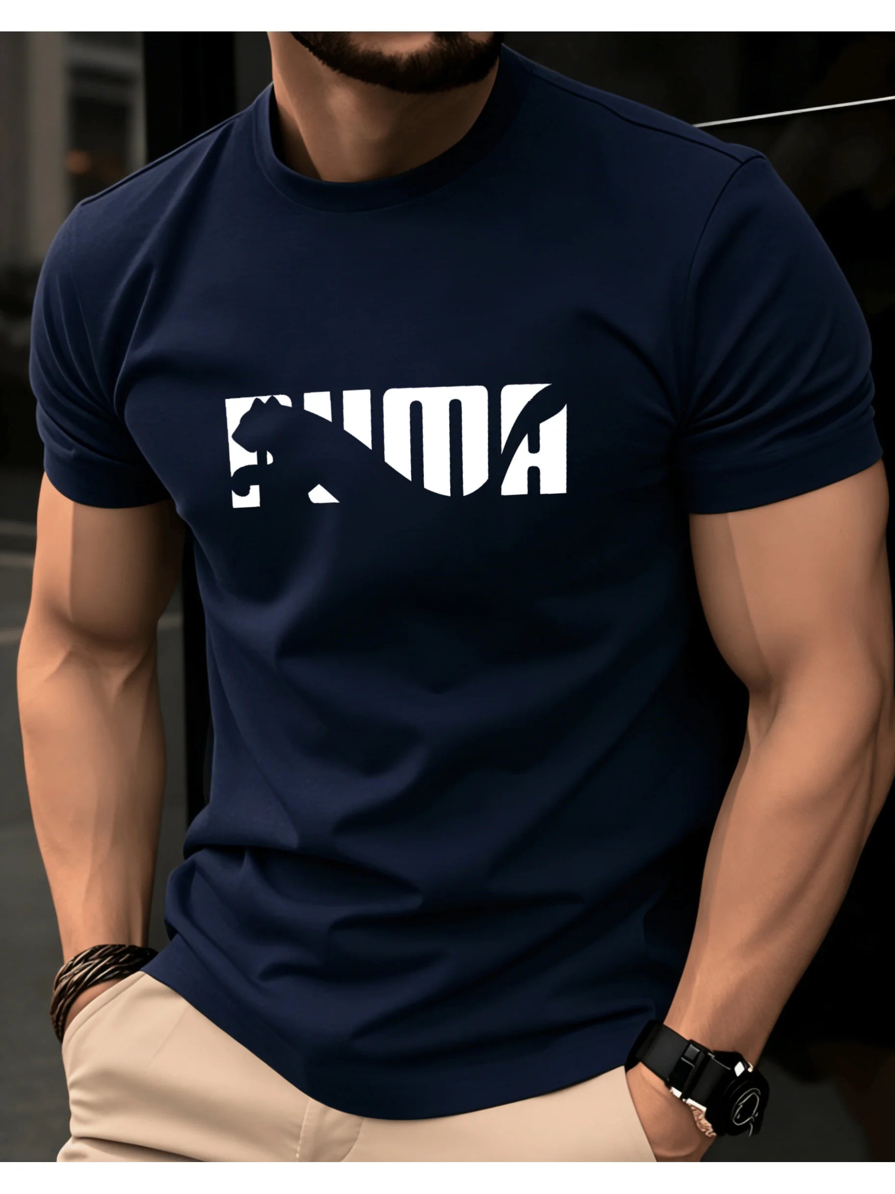 Men's summer 100% pure cotton casual fashionable loose geometric animal letter pattern casual round neck short sleeved T-shirt