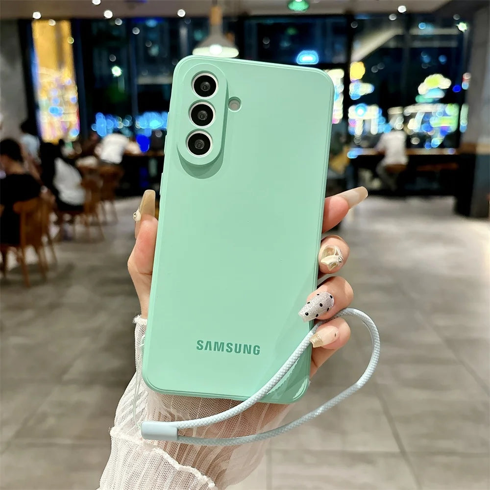Original Silicone Phone Case for Samsung S26 25 Ultra Coque S25 FE Edge S24 S26 S25 Plus A56 A36 A17 5G Wrist Strap Soft Funda