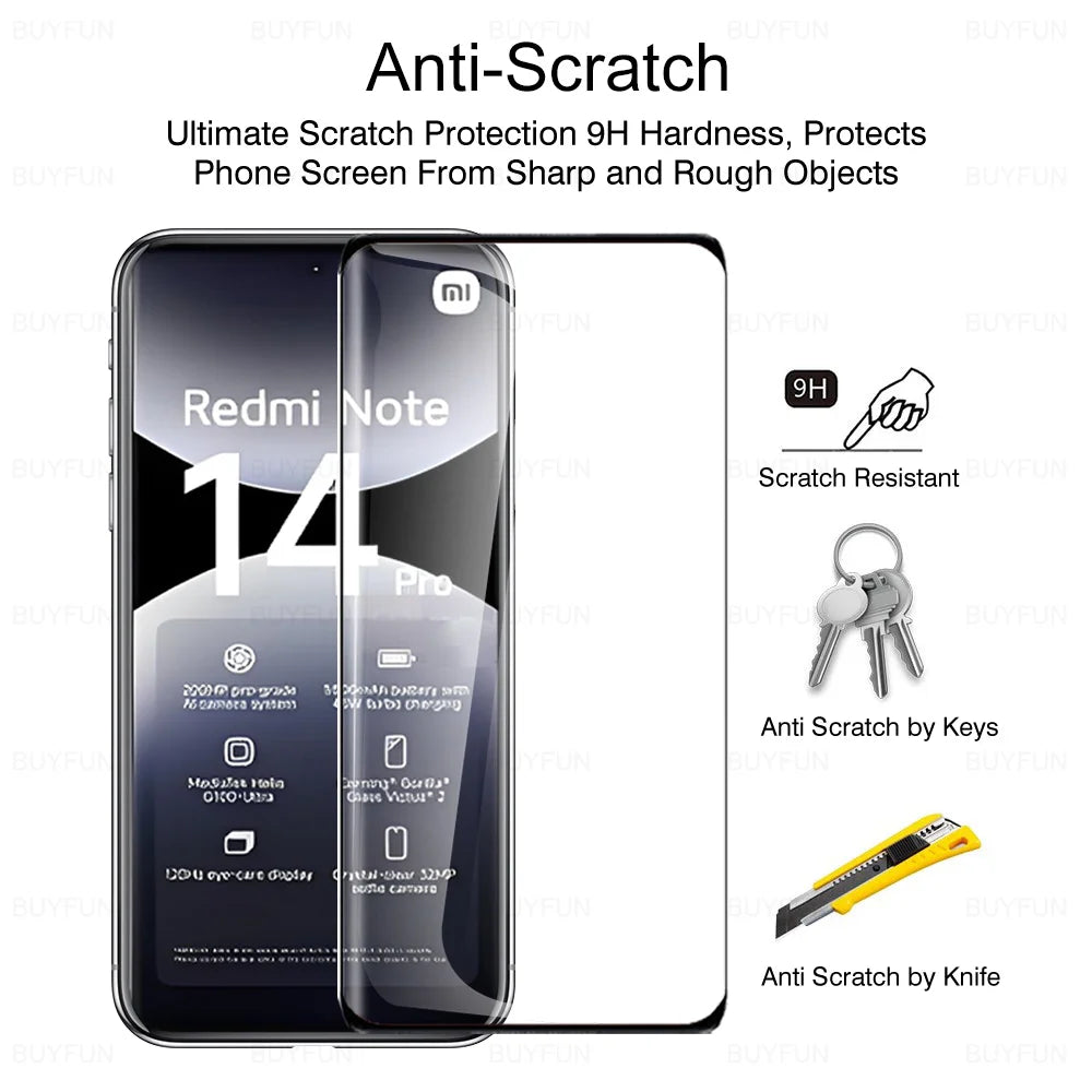 Note14Pro Curved Glass 6in1 For Xiaomi Redmi Note 14 Pro 5G Tempered Glass Note15 15 Pro+ Plus 15Pro 4G Camera Screen Protector