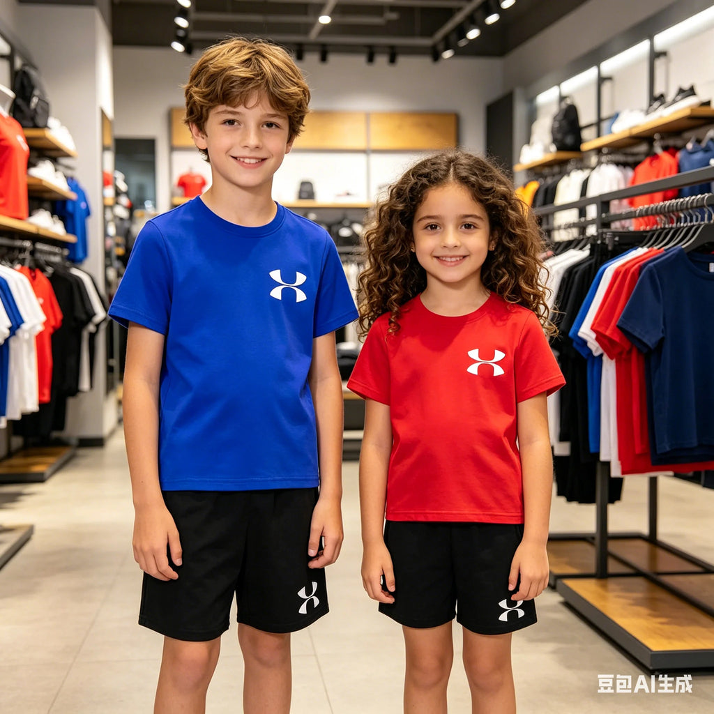 Casual t-shirt Set Kids  Fashion Two-Piece  Summer Sports Short-Sleeved Boy Girl 3-13Yrs  T-shirt +Shorts