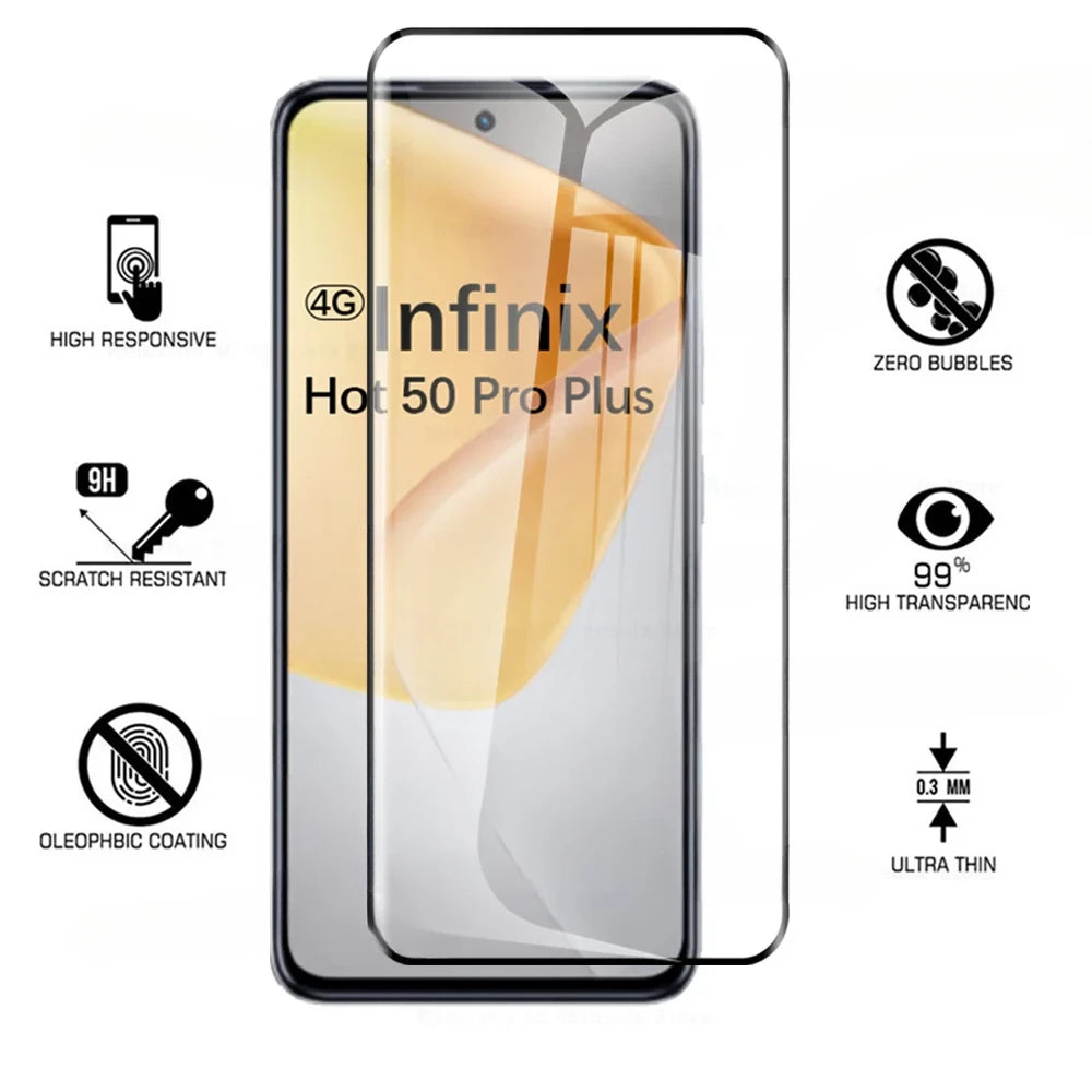 3D Curverd Protective Glass For Infinix Hot 50 Pro+ 4G Tempered Glass Screen Protector On Hot 50i 50 Pro+  50Pro Plus Lens Film