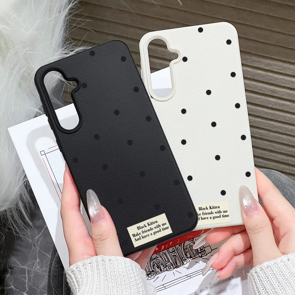 Cute White Polka Dots Phone Case For Samsung Galaxy S25 Ultra S24 FE S23 A56 5G A16 A17 A55 A36 A53 A35 A06 A07 A26 A34 Cover
