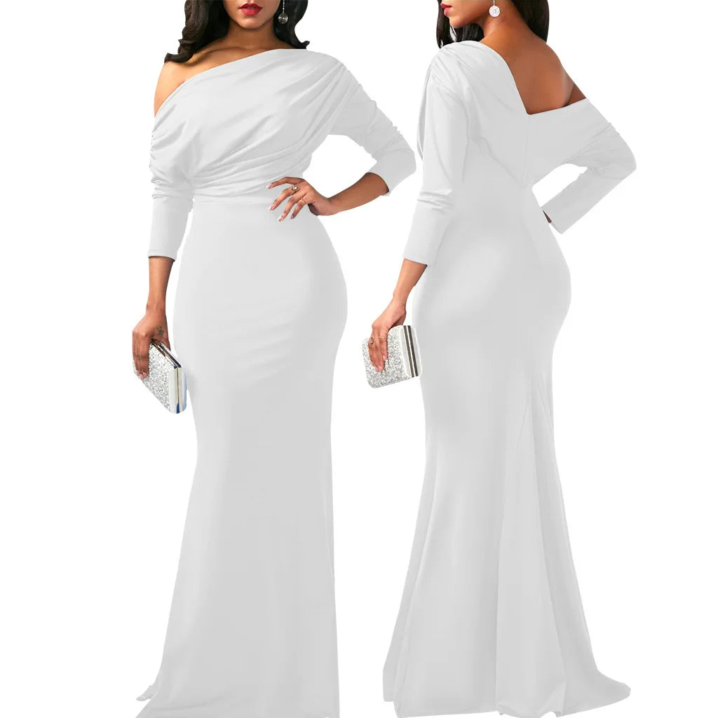 Sexy Fashionable Asymmetrical Shoulder Women's Dress with Slight Creasing on Chest Independent Station 2025 Long Evening Gown