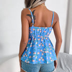 Summer Floral Blouses Women Sexy Strap Slim Waist Chiffon Shirts Femme Holiday Style Beach Wear Fashion Casual Print Women Tops