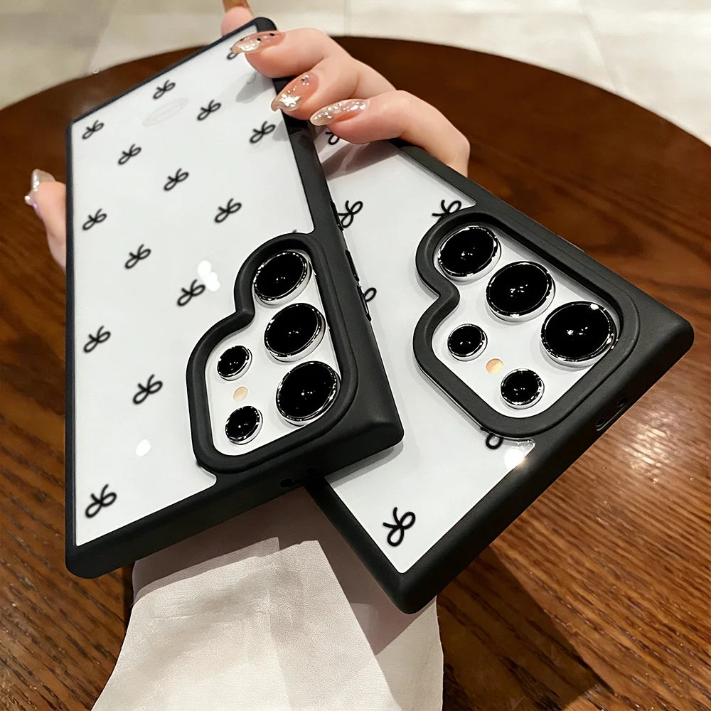 Black Bowknot Phone Case For Samsung Galaxy S26 Ultra Case A16 A56 5g A17 A55 A54 A36 A07 A06 S25 Ultra S24 FE S23 Lanyard Cover