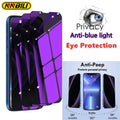 NNBILI 1-3 Pcs Anti Blue Light Privacy Tempered Glass For iPhone 15 16 14 13 17 Pro Max  Eye Protection Clear Screen Protector ﻿