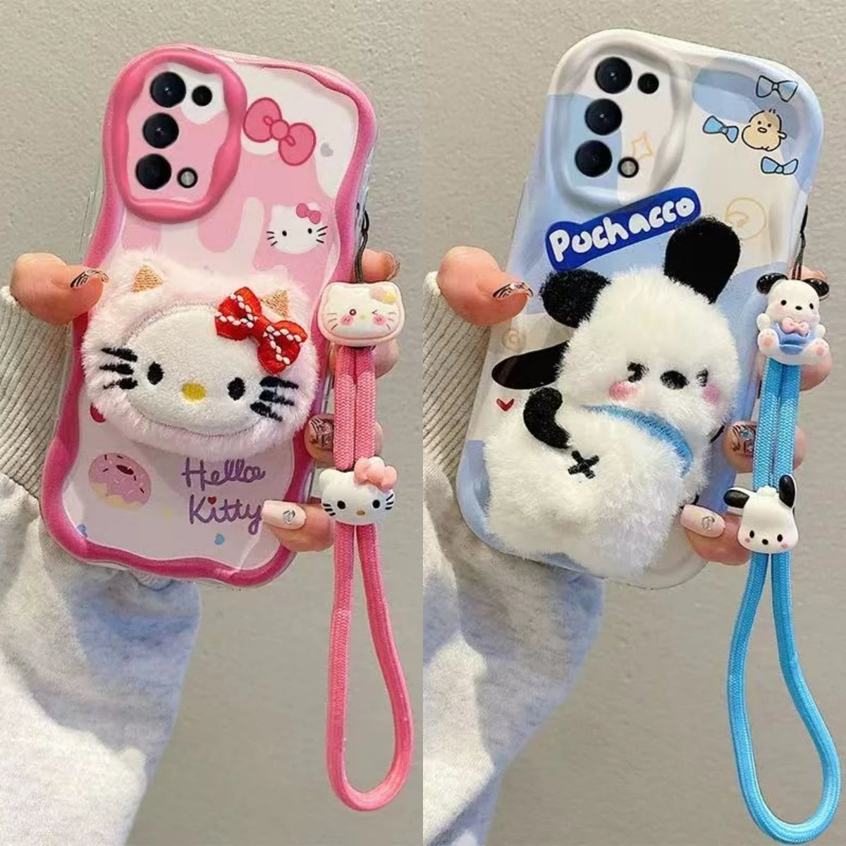 3D Kuromi Kitty Phone Case For Samsung Galaxy A55 A35 A25 A15 A05S A05 A14 A24 A34 A54 A04E A04S Wrist Strap Cartoon Plush Cover