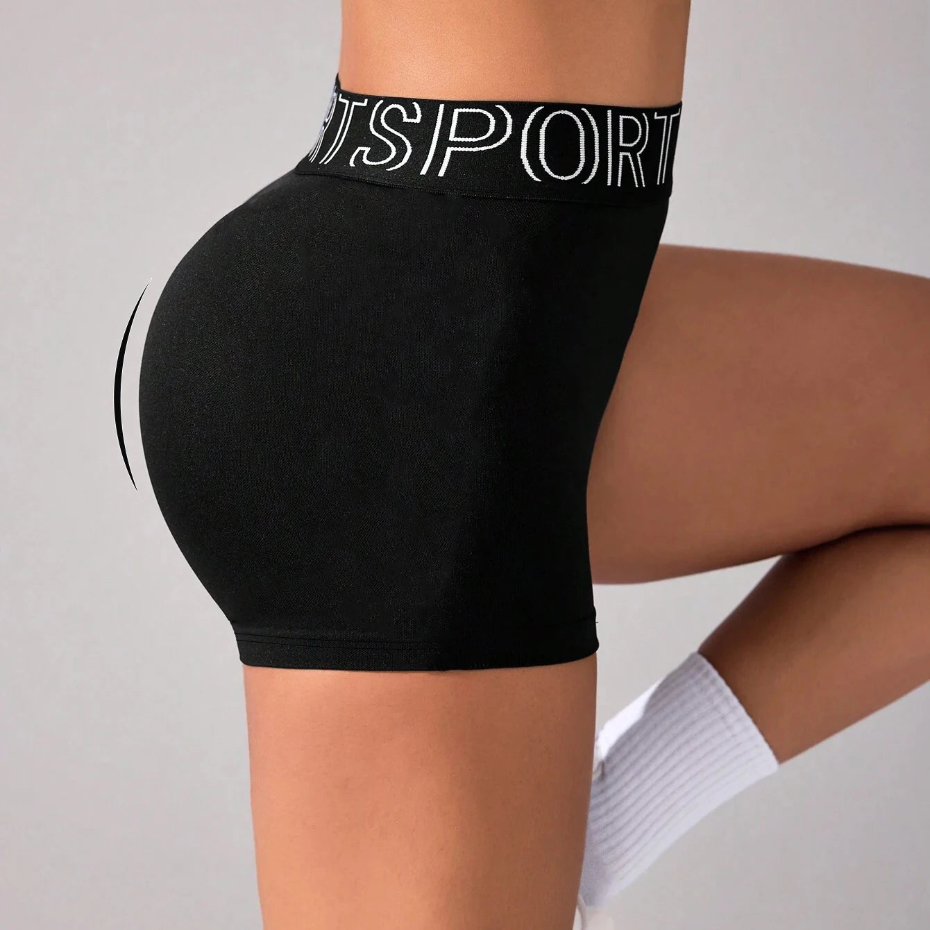 Women leggings High Waist Letter Waistband Solid Color Sports shorts for Breathable Quick Dry Running Gym Tennis Workout Shorts
