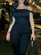 Women's sexy slim fit strapless backless tight solid color sports pants jumpsuit