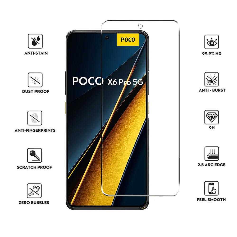 4PCS Tempered Glass For POCO X8 X6 X7 X5 X4 X3 F7 F6 F5 GT Pro Screen Protectors For POCO M7 M6 M5 M3 Pro 5G Protective Glass