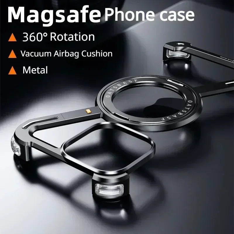 Eary Z Shape Frameless Phone Case for iPhone 17 Pro Max Air 16 15 14 13 for Magsafe Aluminum Metal Magnetic 360° Rotation Stands
