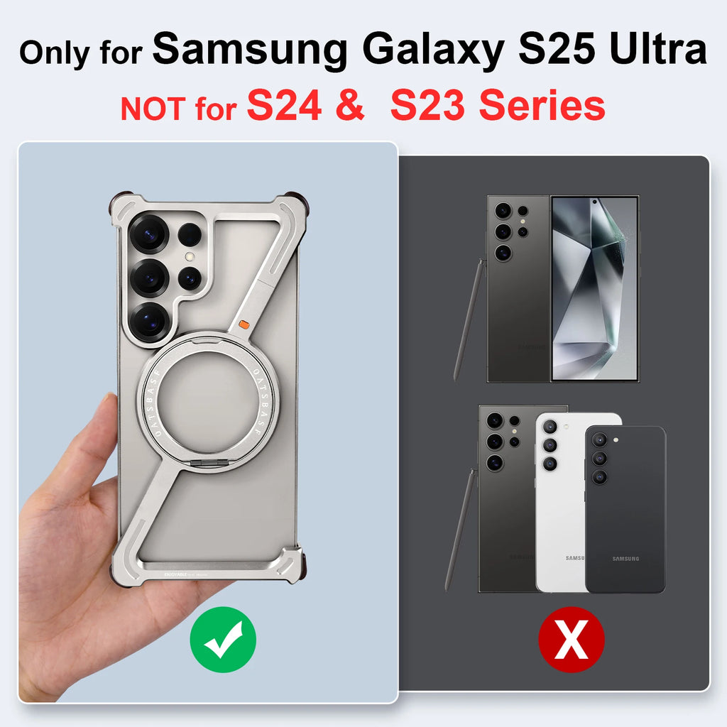 Eary Phone Case for Samsung Galaxy S25 S24 Ultra for Magsafe Magnetic Ring Stand 360°Rotating Frameless Metal Shockproof Cover