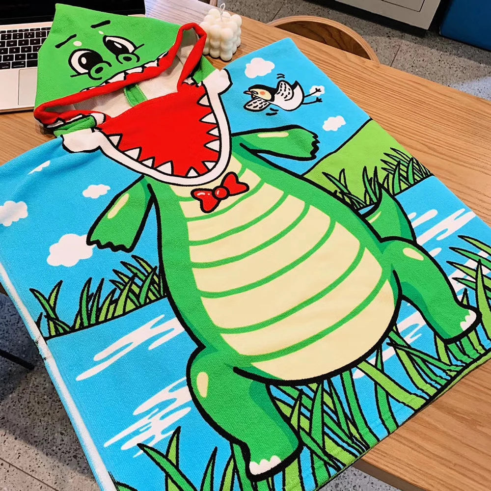 Baby Cartoon Printing Bathrobe Girls Unicorn Beach Towel Boy Shark Dinosaur Bath Towel Kids Hooded Cape Towel Children Bath Item