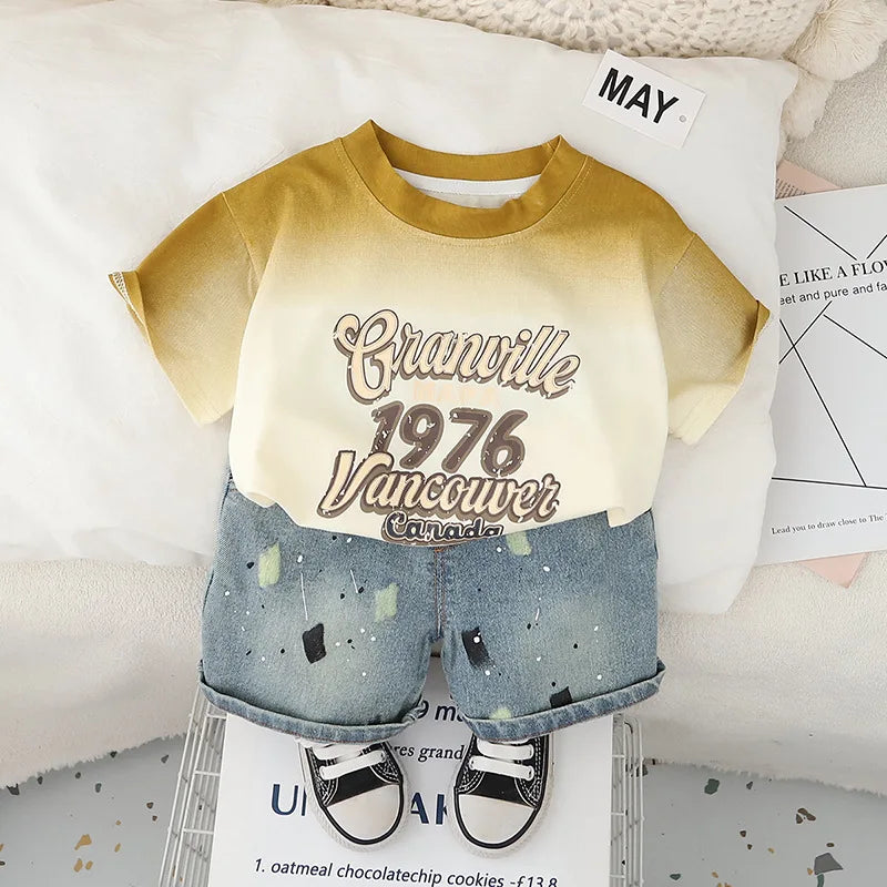 New Summer Baby Boys Clothes Sets Fashion Cotton Letter Printing T-shirts+Tooling Shorts 2pcs Kids Outfits for Infant Tracksuit