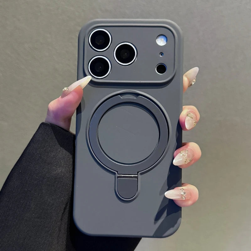 Liquid Silicone Stand Holder for Magsafe Case for iPhone 17 16 15 14 Pro Max Magnet Wireless Charge Camera Control Button Cover