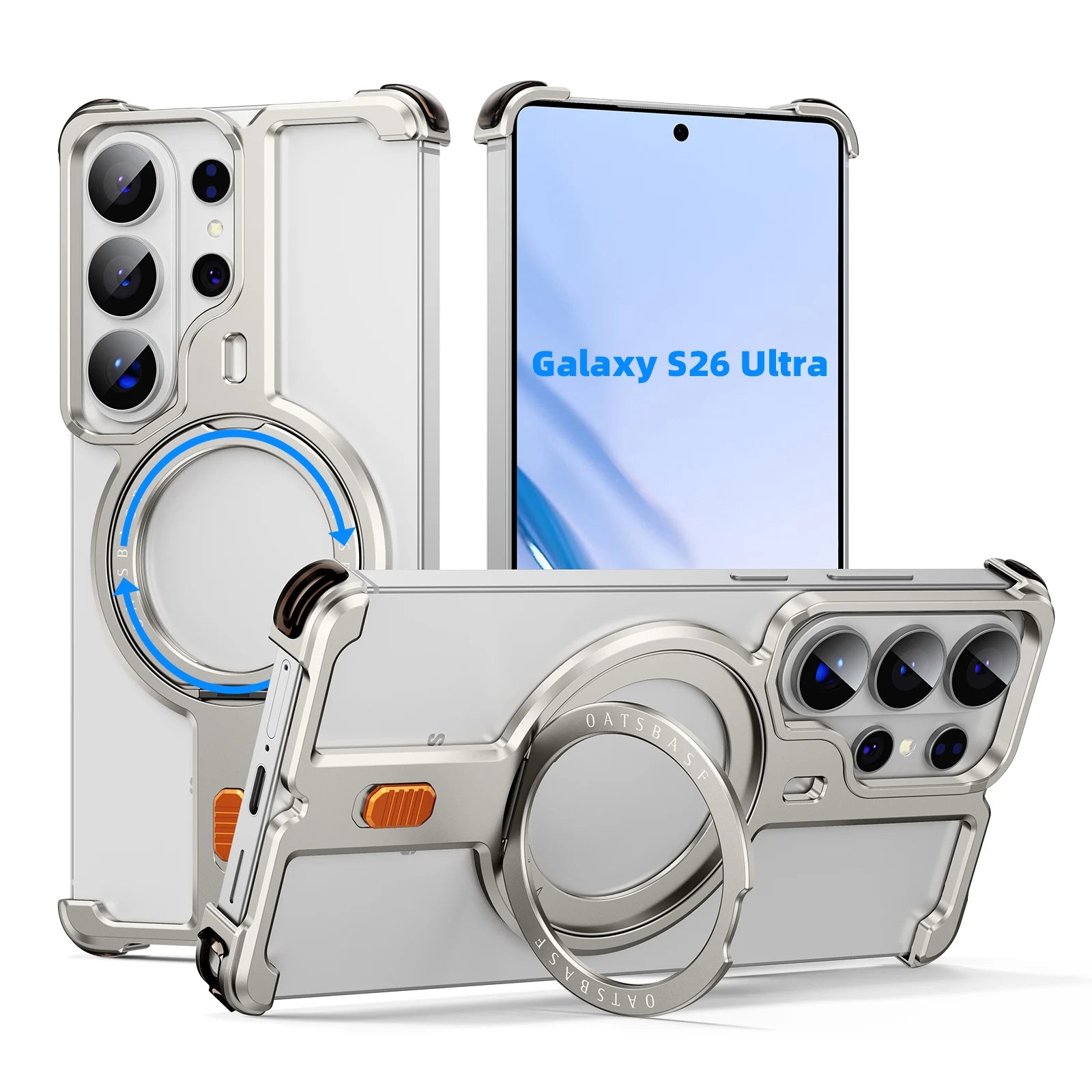 Eary for Samsung Galaxy S26 Ultra Phone Case Metal With 360°Rotating Magnetic Stand Frameless Cover Screen Protection Shockproof