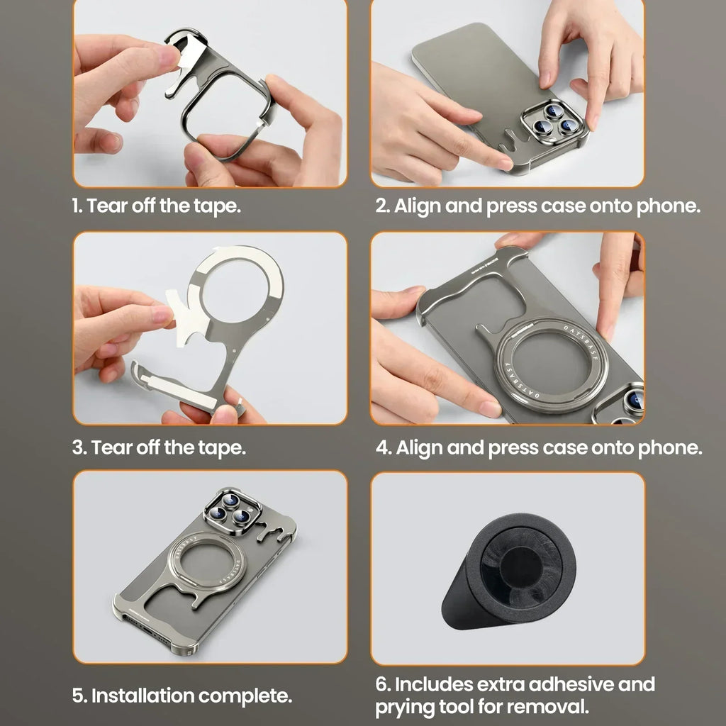 Eary Frameless Metal Bumper Case for iPhone 16/15/14/13 Pro Max for MagSafe 360°Rotatable Magnetic Kickstand Shockproof Cover
