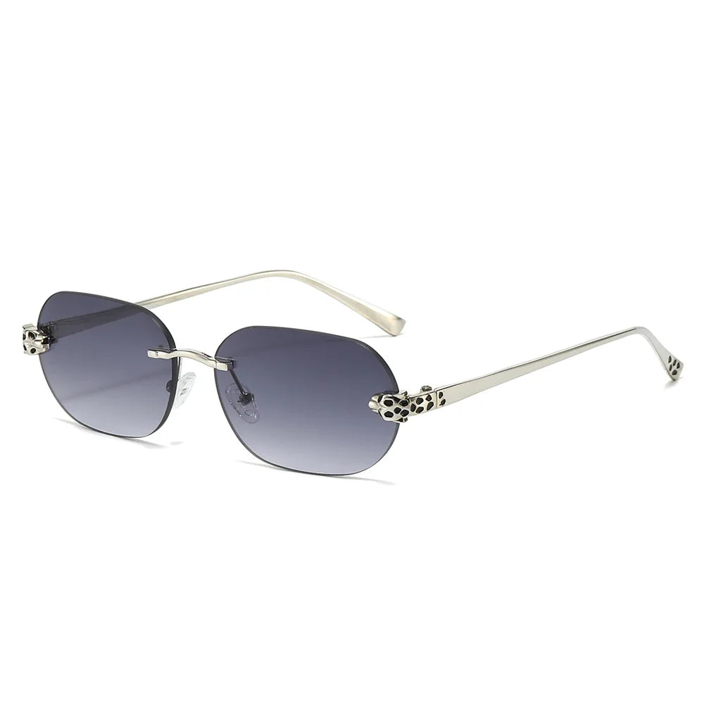 New Stylish Rimless Sunglasses for Men and Women Small Irregular Lenses Metal Frameless Black Lens Sun Glasses UV400