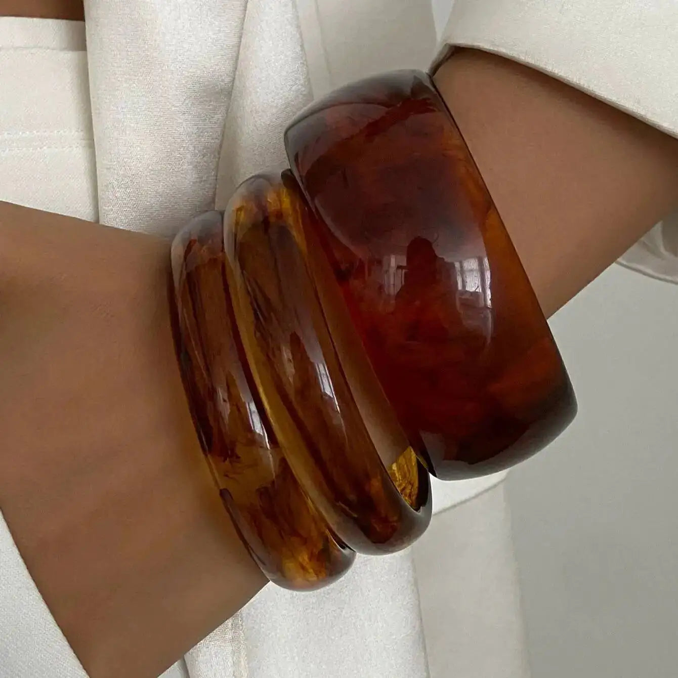 Ingemark 3Pcs/Set Vintage Brown Resin Bracelets Women New Trend Boho Stacking Up Charm Bangles Daily Party Jewelry Accessories