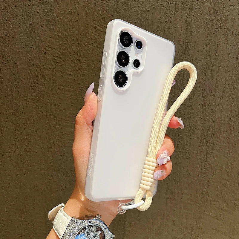 2in1 With Wrist Strap Lanyard Jelly Phone Case For Samsung Galaxy S26 S25 S24 S23 S22 Ultra Plus FE A26 A35 A54 A16 Solid Cover