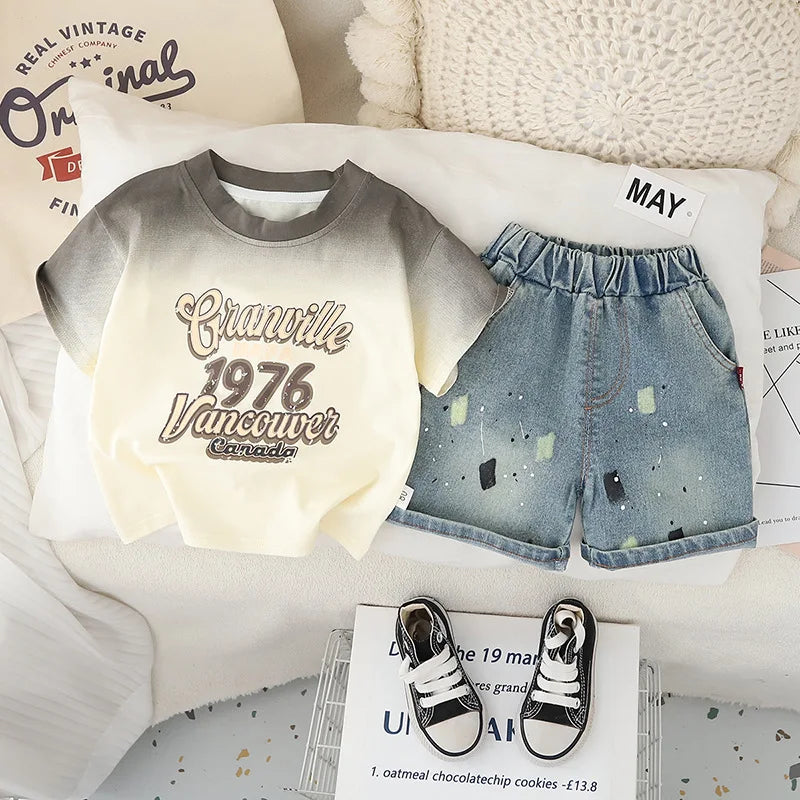New Summer Baby Boys Clothes Sets Fashion Cotton Letter Printing T-shirts+Tooling Shorts 2pcs Kids Outfits for Infant Tracksuit