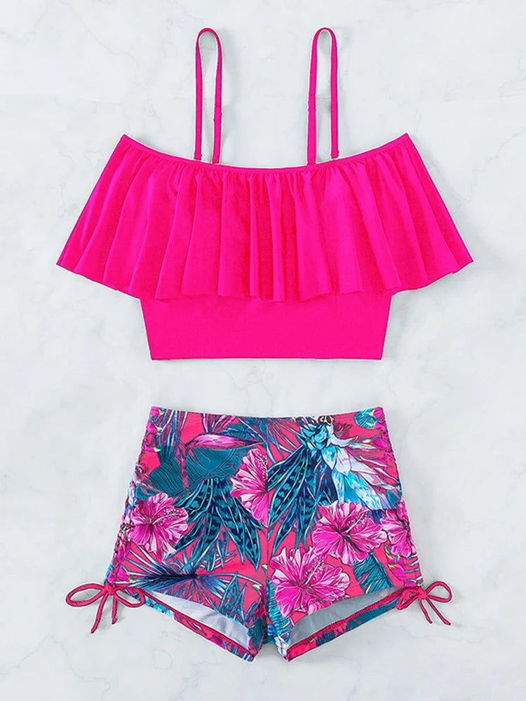 VigoBreviya 2026 Print Off Shoulder Strapped Swimwear Women Push Up High Waist Bikini Sexy Backless Swimsuit Summer Bathing Suit