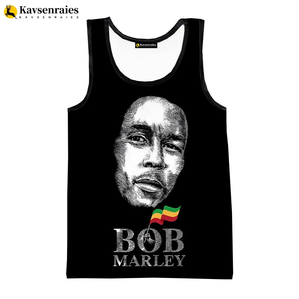 2023 New Fashion Bob Marley Tank Tops 3D Printed Graphic Polyester Sleeveless Shirts Men Hip Hop Harajuku Streetwear T-shirt