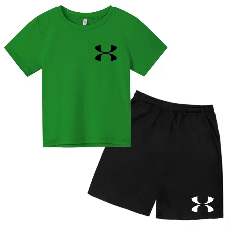 Casual t-shirt Set Kids  Fashion Two-Piece  Summer Sports Short-Sleeved Boy Girl 3-13Yrs  T-shirt +Shorts