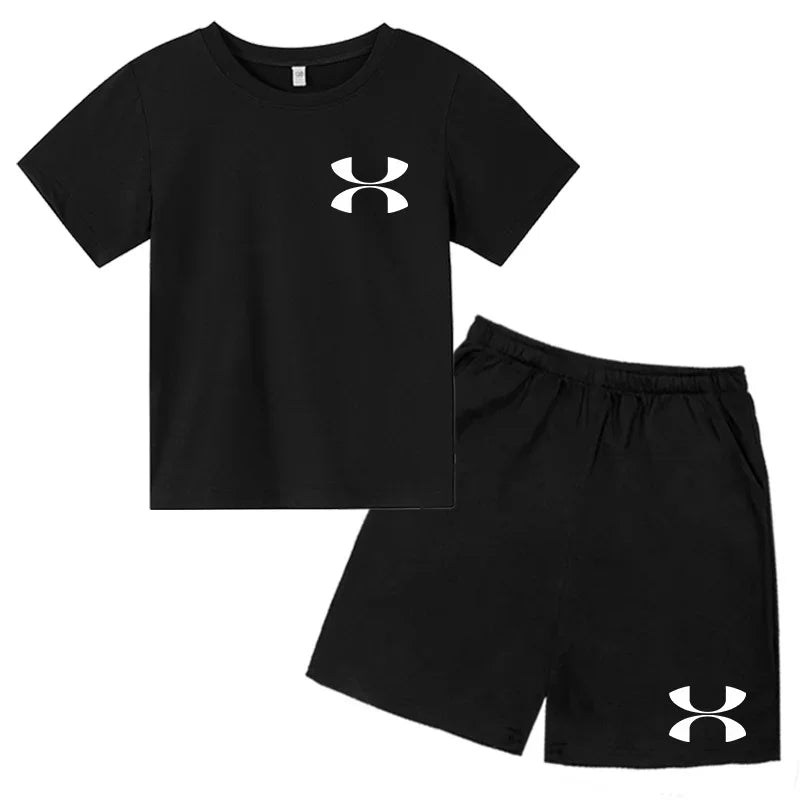 Casual t-shirt Set Kids  Fashion Two-Piece  Summer Sports Short-Sleeved Boy Girl 3-13Yrs  T-shirt +Shorts