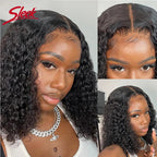 Sleek Brazilian Water Remy Deep Curly Hair Bob Wigs Natural Black Color T Lace Front Part Bob Wigs 200% Density Ombre T1B/27 Wig