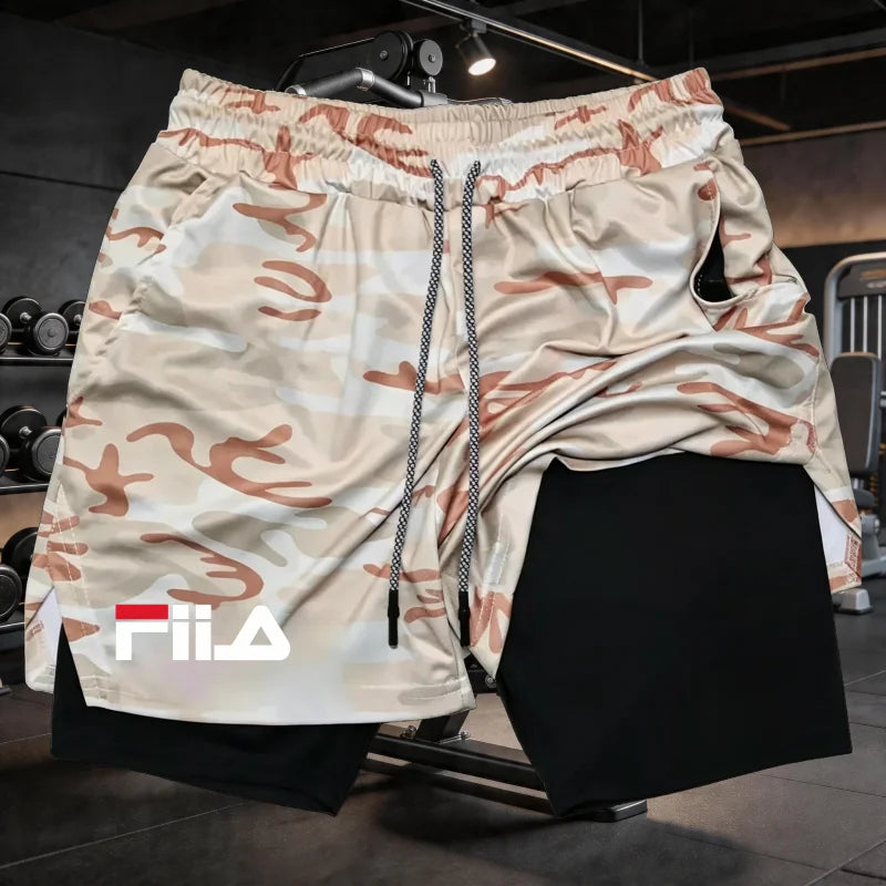 Summer men's 2-in-1 sports shorts breathable and casual quick drying double-layer shorts summer running sports underwear M-3XL