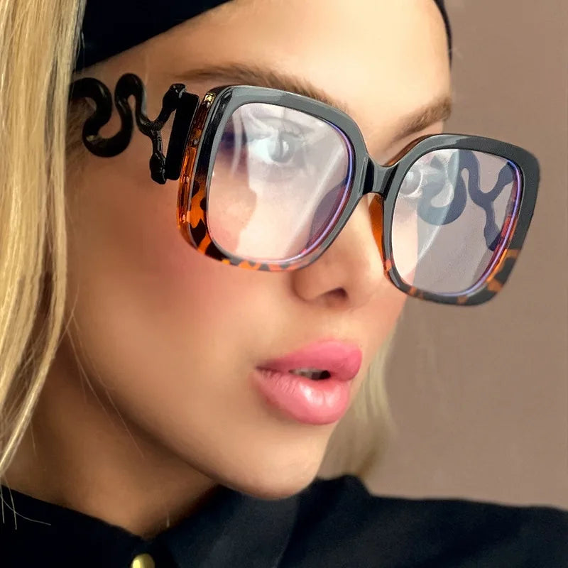 Oversize Snake Designer Frame Anti Blue-Ray Glasses For Women Classic Luxury Brand Ladies Casual Glasses UV400