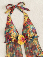 New 3D Flower Printed Tankini Halter Bikini Female Swimsuit Women Swimwear Two-pieces Bikini set Bather Bathing Suit Swim M180