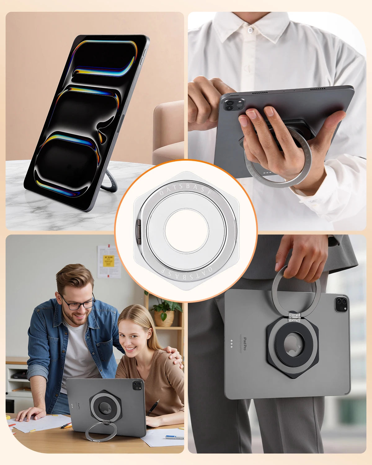 Eary Aluminum Magnetic Tablet Holder with 360°Rotation Ring Kickstand Portable Metal Tablet Stand Universal for iPad Mini Pad