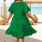 Oversized Summer Dresses For Women 2026 Plus Size Clothing Elegant Fashion Round Neck Patchwork Loose Casual Short Sleeve Dress