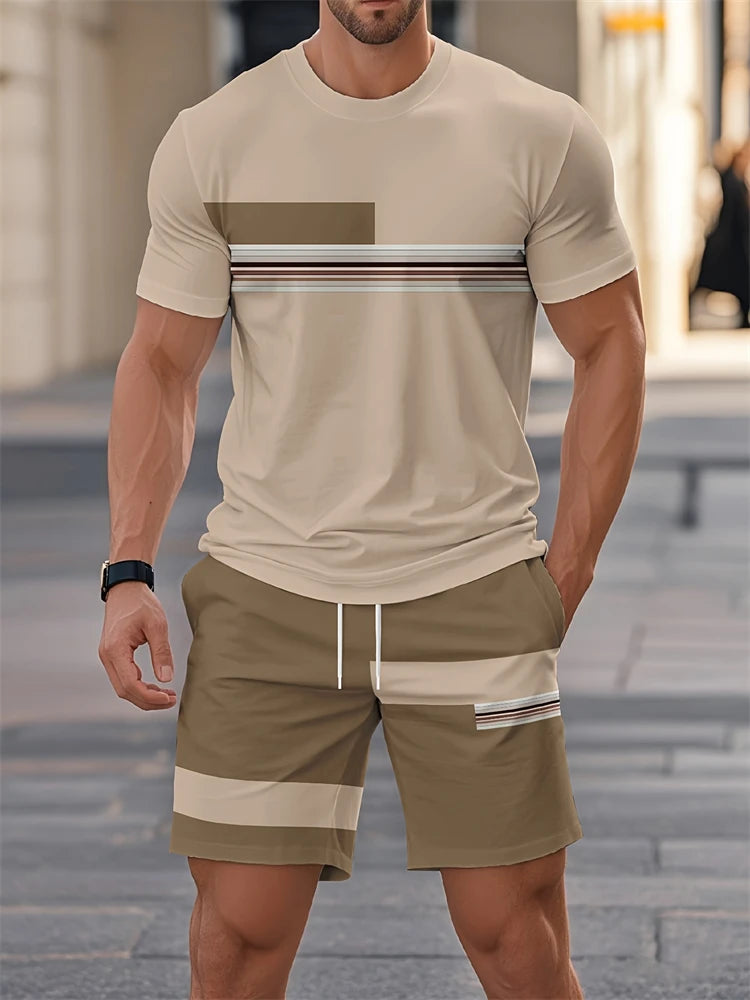 Summer Men's Short Sleeve Shorts Set Personalized Logo Printed Short Sleeve Shorts Set Loose Breathable Casual Fashion