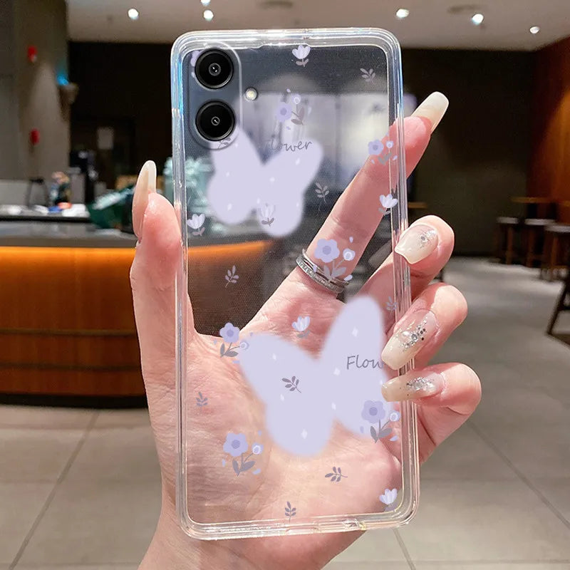 For Samsung A07 2025 Clear Phone Case Luxury Butterfly Flowers Casing For Samsung Galaxy A07 SamsungA07 A 07 Silicone Back Cover