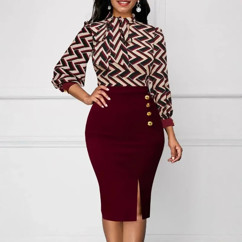 European and American sexy and fashionable digital printed long sleeved women's dress with autumn and winter British style