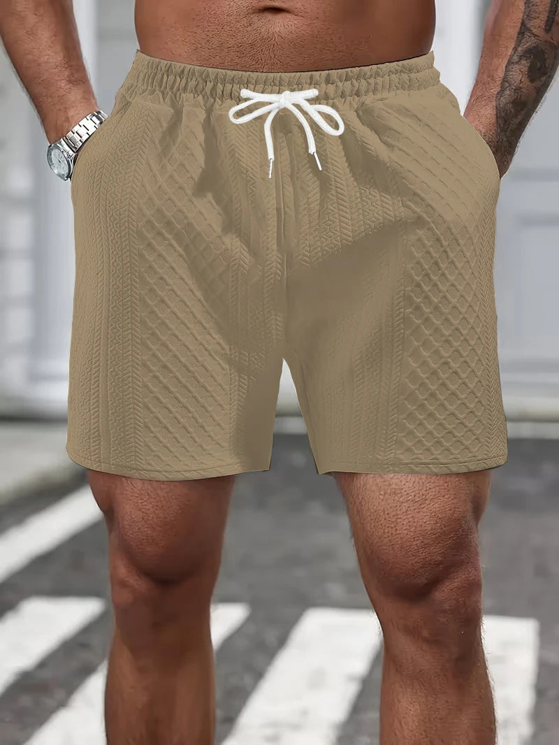 Men's White Textured Waist Drawstring Shorts Summer Breathable Quick Dry Short Pants for Sports Outdoor