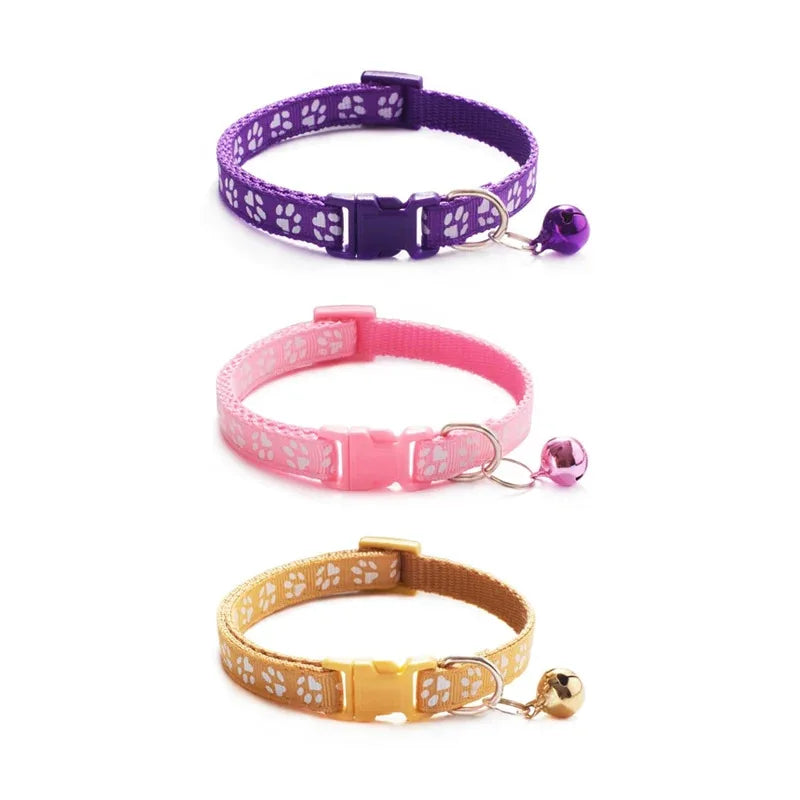 1/6/18pcs Pet Collar With Bell Footprints Colorful Dog, Dog, Cat Accessories Cat Collar Adjustable Bell Ring Necklace Pet