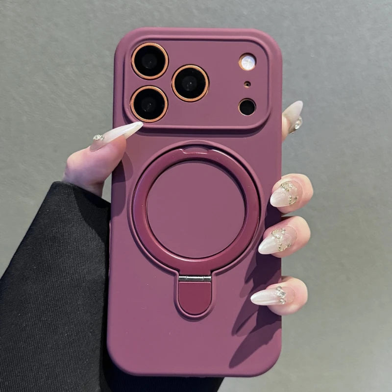 Liquid Silicone Stand Holder for Magsafe Case for iPhone 17 16 15 14 Pro Max Magnet Wireless Charge Camera Control Button Cover