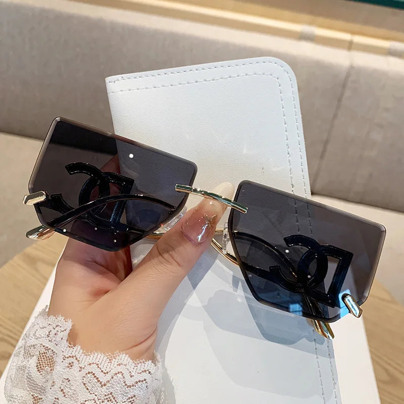 Luxury Rimless Brand Fashion Sunglasses For Women And Men Stylish Square Metal Sun Glasses Glamour Designer Shades UV400